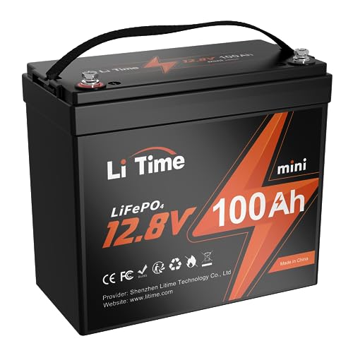 LiTime 12V100Ah miniリン酸鉄リチウムイオンバッテリー アップグレード100AのBMS 35%小型化 最大15000サイクルで10年間の耐久性を備え 1280Whのエネルギー 小型LiFePO4バッテリー RV、ソーラー、トローリングモーターに適用